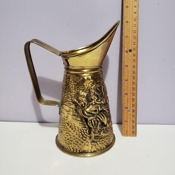 Brass Metal Pitcher ENGLAND Country Farmhouse Home Decor 8" - Picture 10 of 11